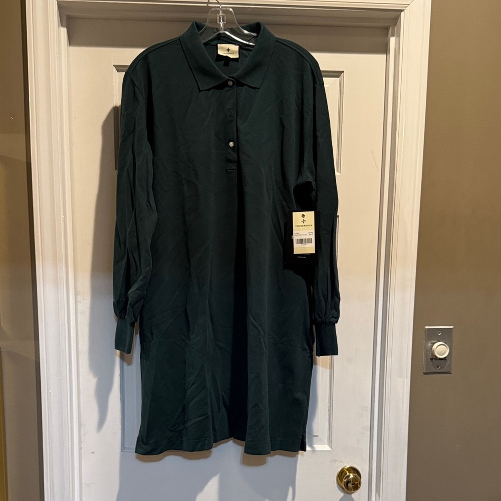 NWT Tuckernuck Long Sleeve Polo Shirt Dress - Dark Green June Bug, XL